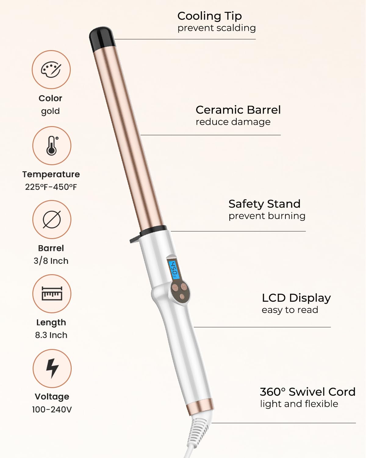 Hoson dual-voltage travel-ready wand for worldwide styling