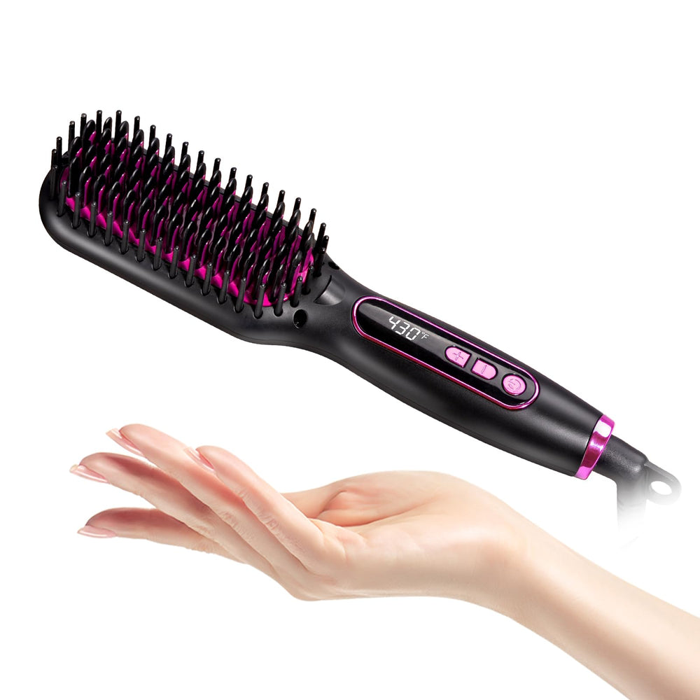Hoson mini straightener brush travel-display shows quick smoothing on the go.