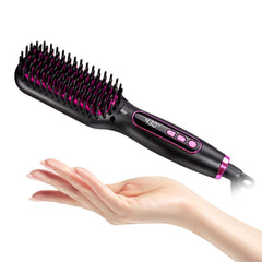Hoson mini straightener brush travel-display shows quick smoothing on the go.