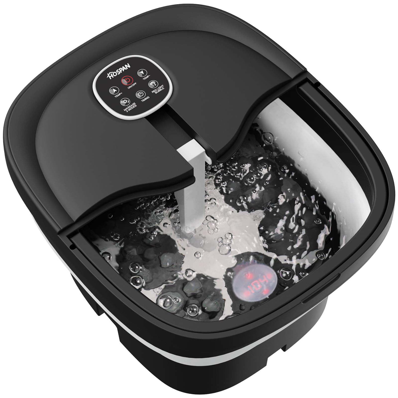 HOSPAN collapsible foot spa folded for compact under-table storage.