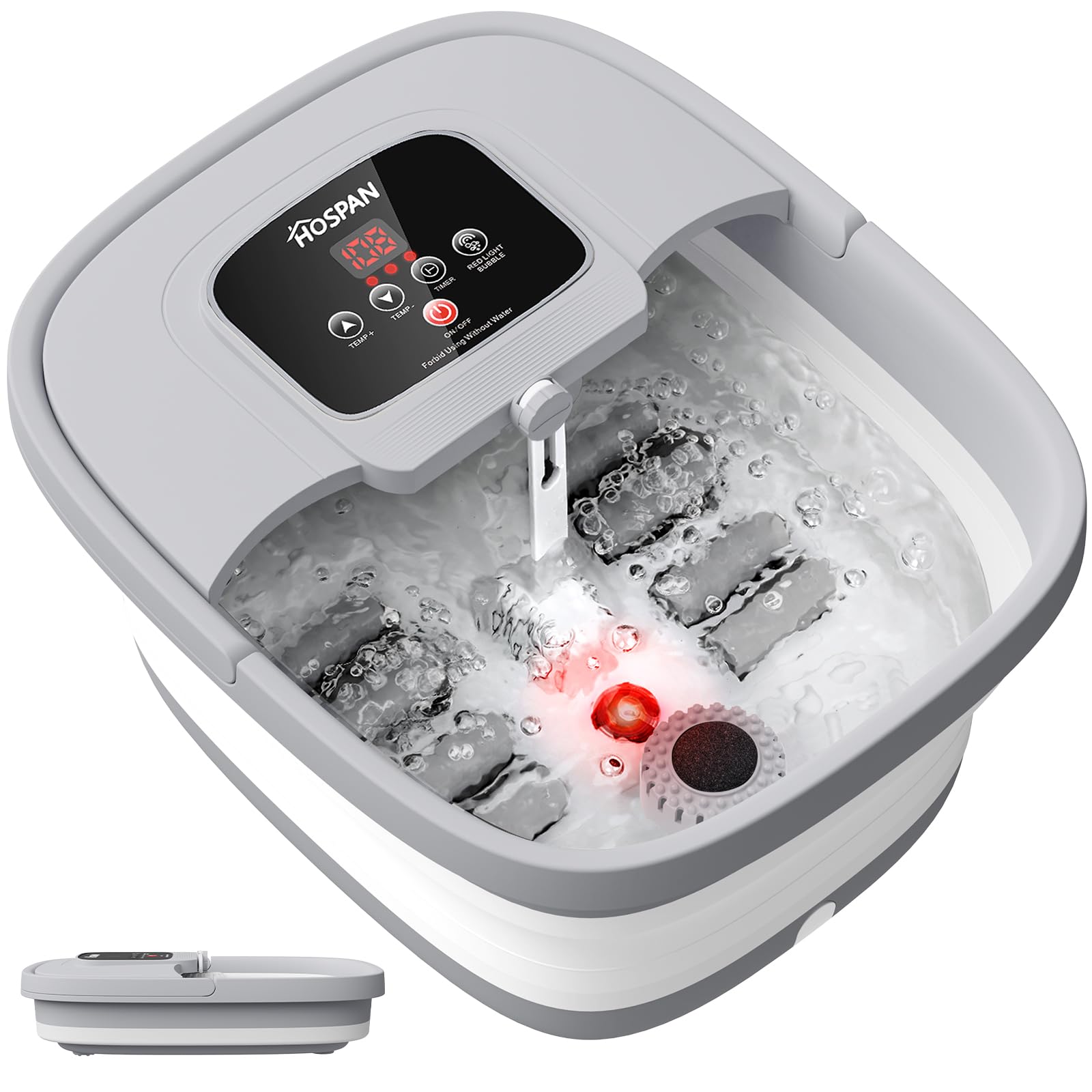 HOSPAN collapsible foot spa with heat and bubbles for soothing at-home relaxation.
