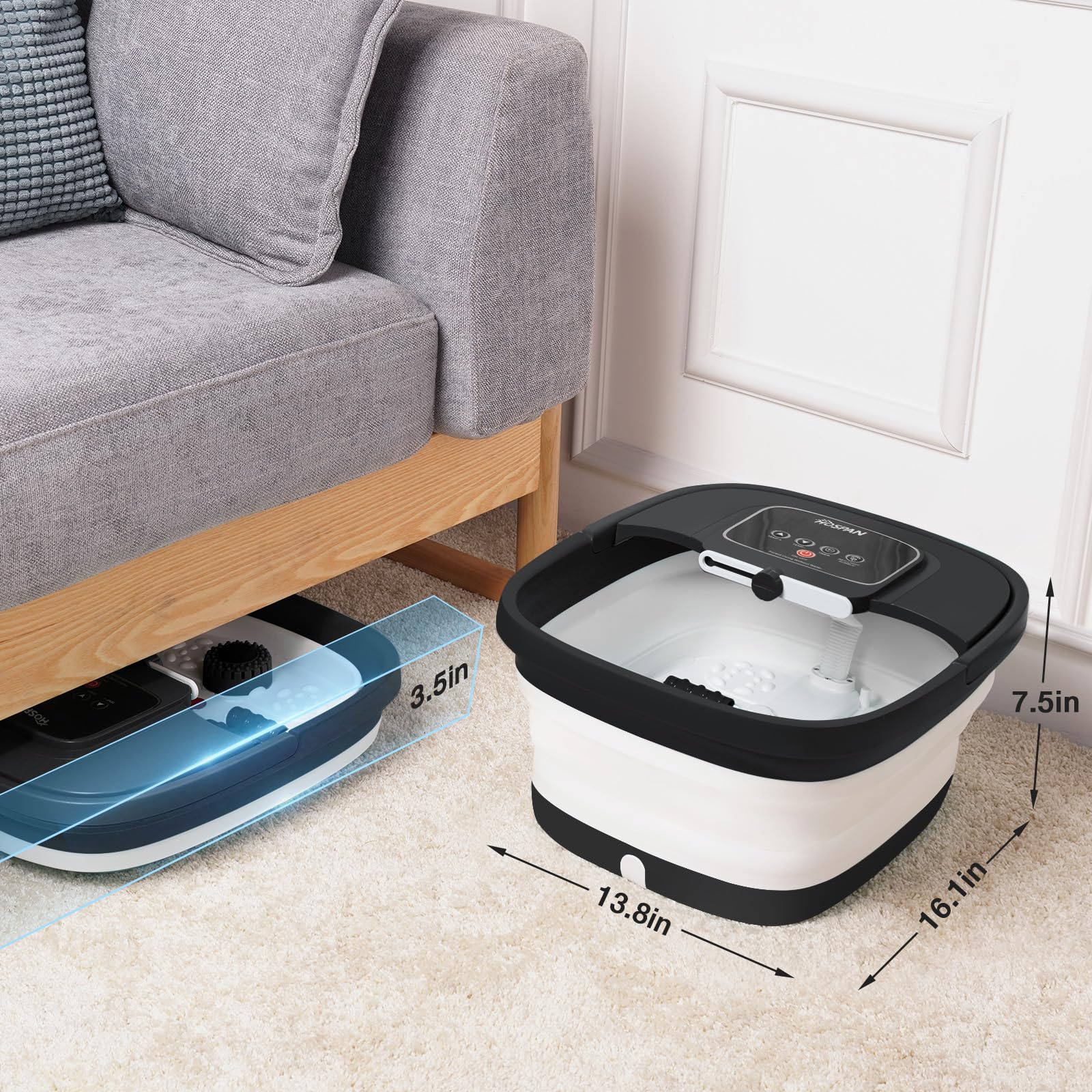 HOSPAN collapsible foot spa designed for easy storage in small spaces.