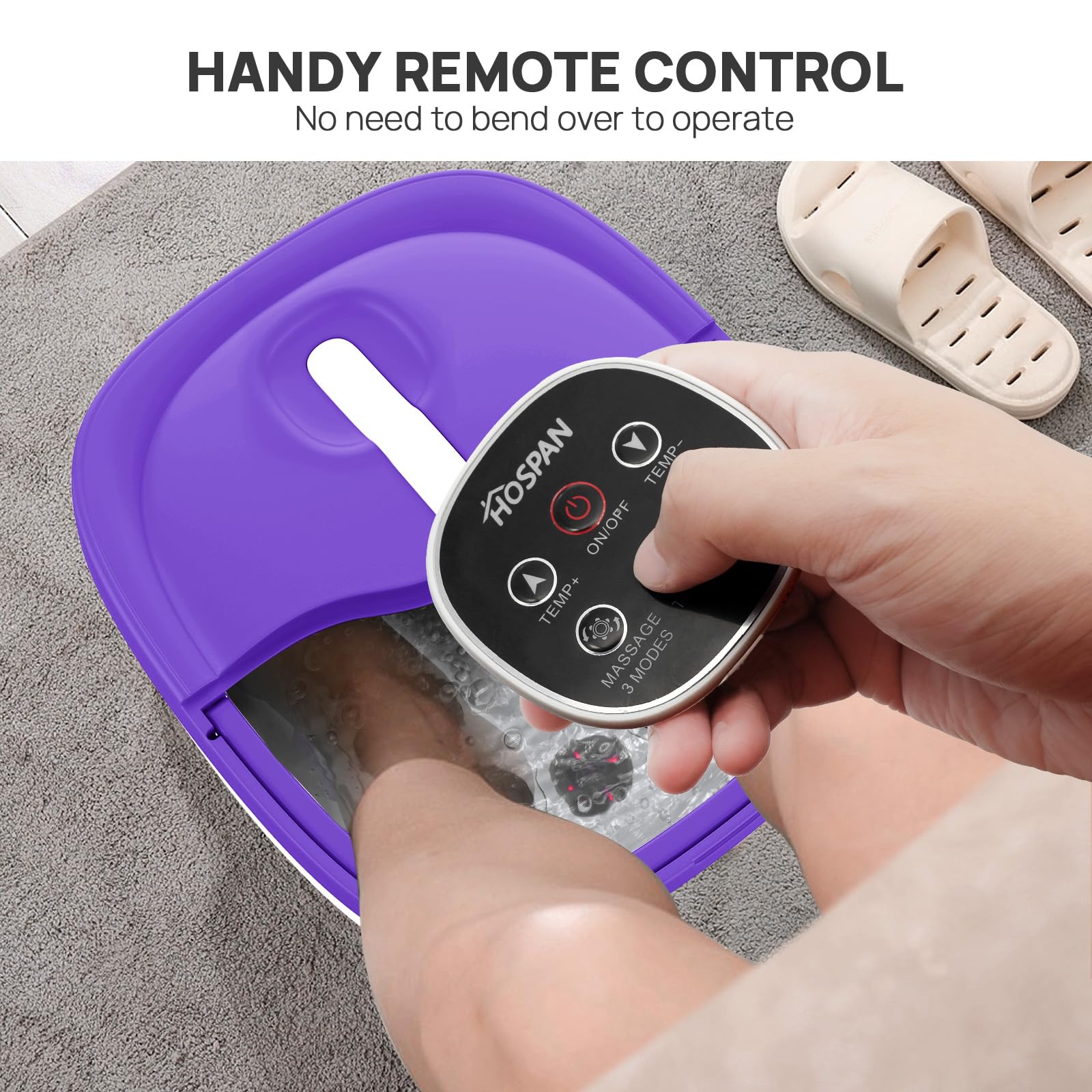 HOSPAN collapsible foot spa under-table storage for space-saving setup.