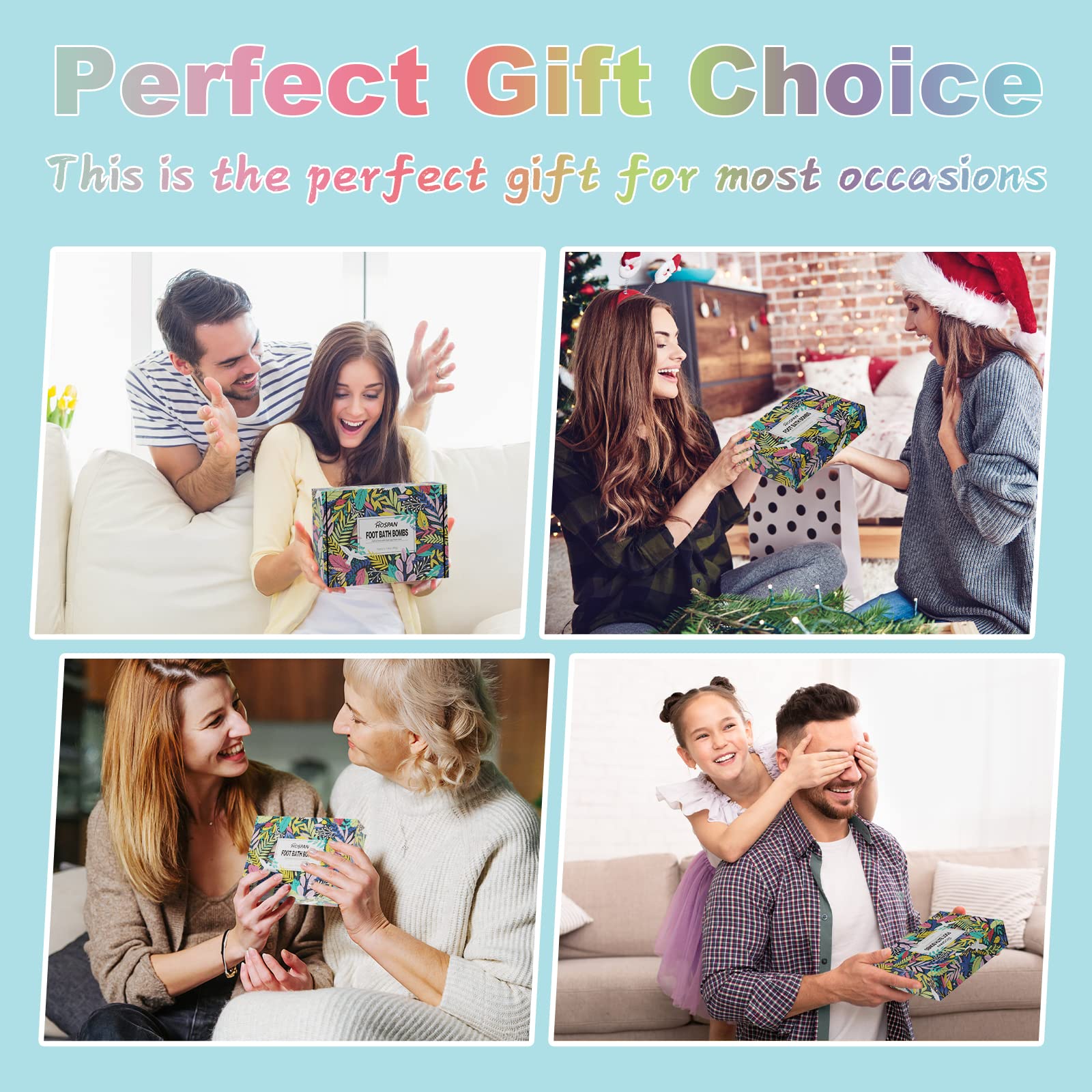 HOSPAN Gift idea image shows foot bath bombs for Mothers Day gifting and relaxation.