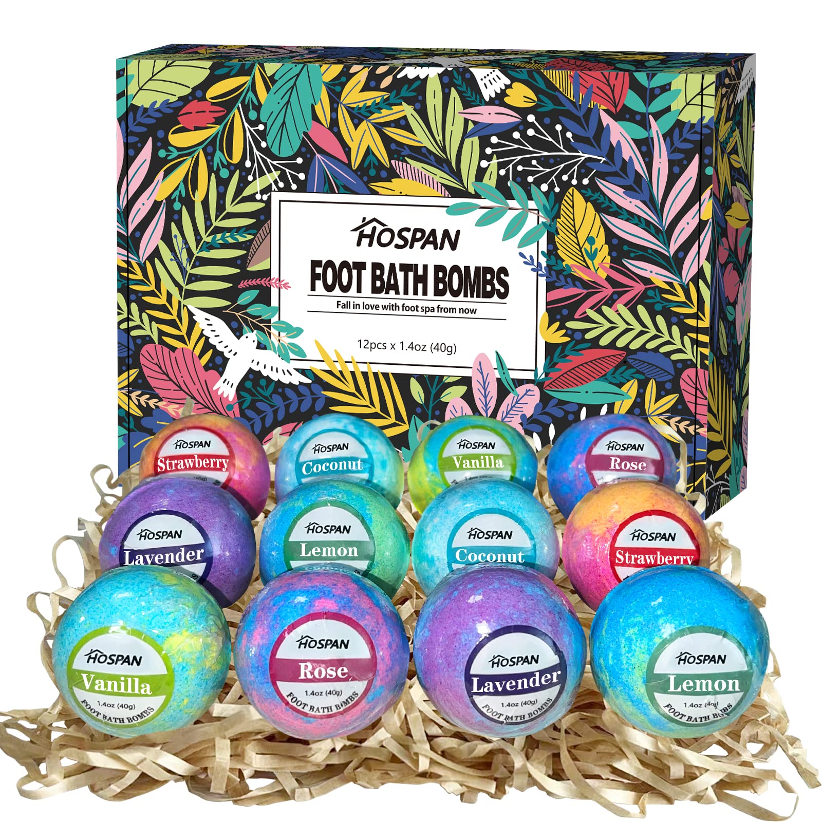 HOSPAN Foot Bath Bombs Gift Set packaging, ideal for gifting and pampering feet.