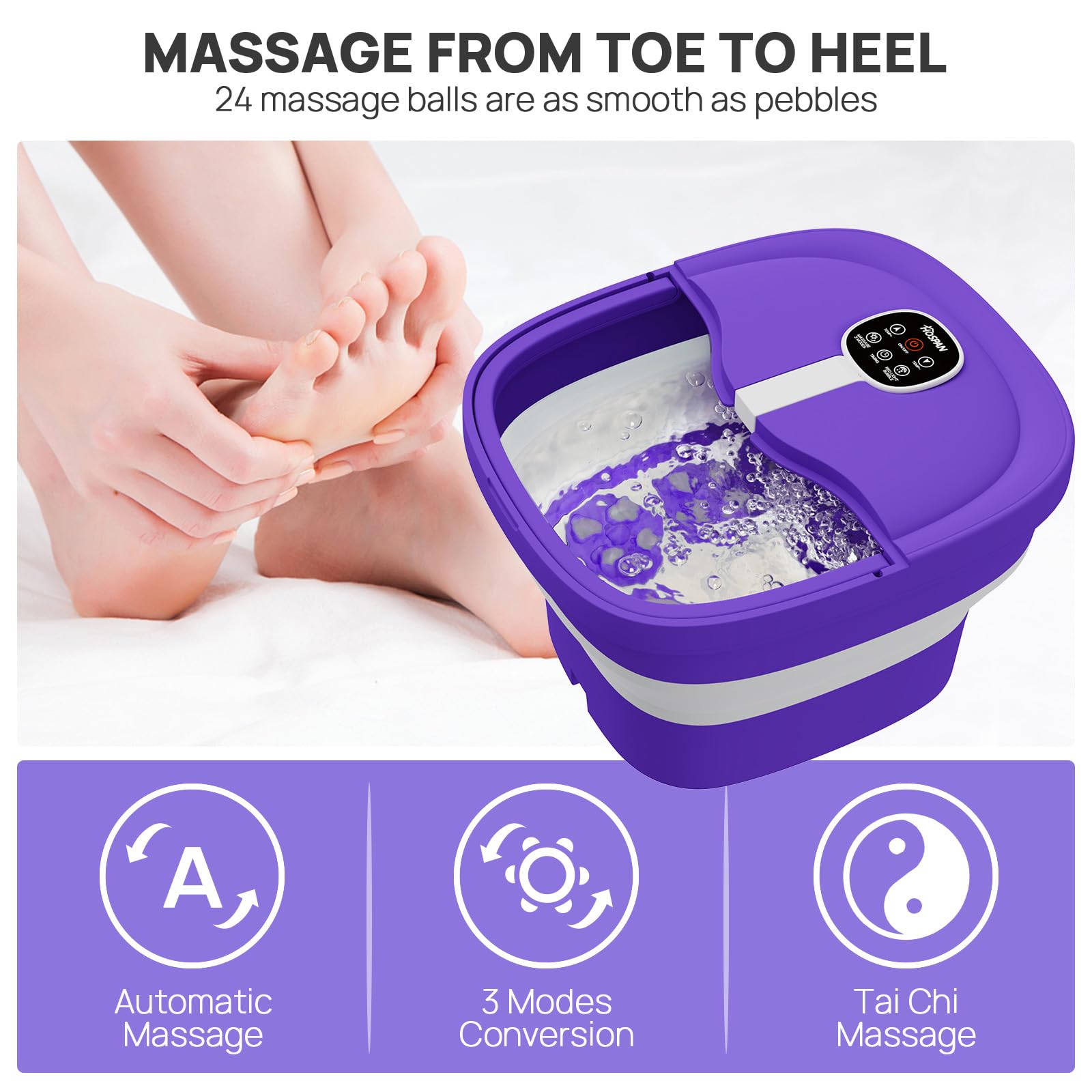 HOSPAN foot bath bubble-massage creates spa-like warmth for tired feet.