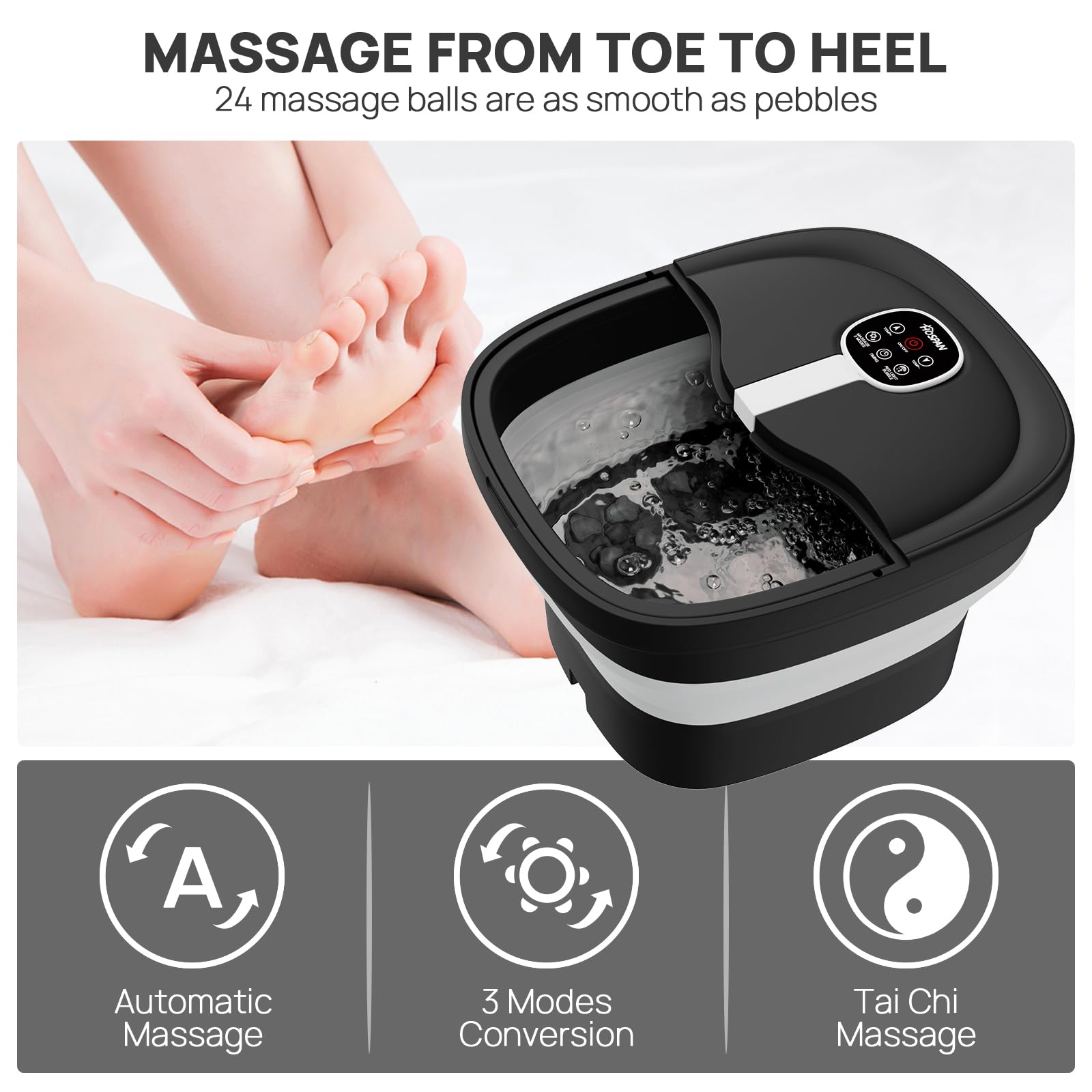 HOSPAN foot spa with 24 shiatsu massage balls provides targeted sole relief.