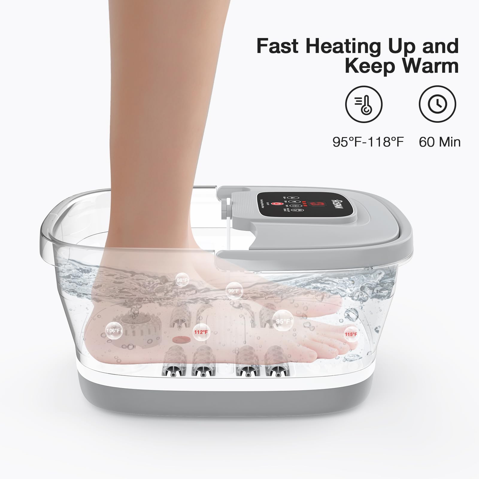 HOSPAN foot spa with 8 shiatsu rollers targets tired arches and soles.