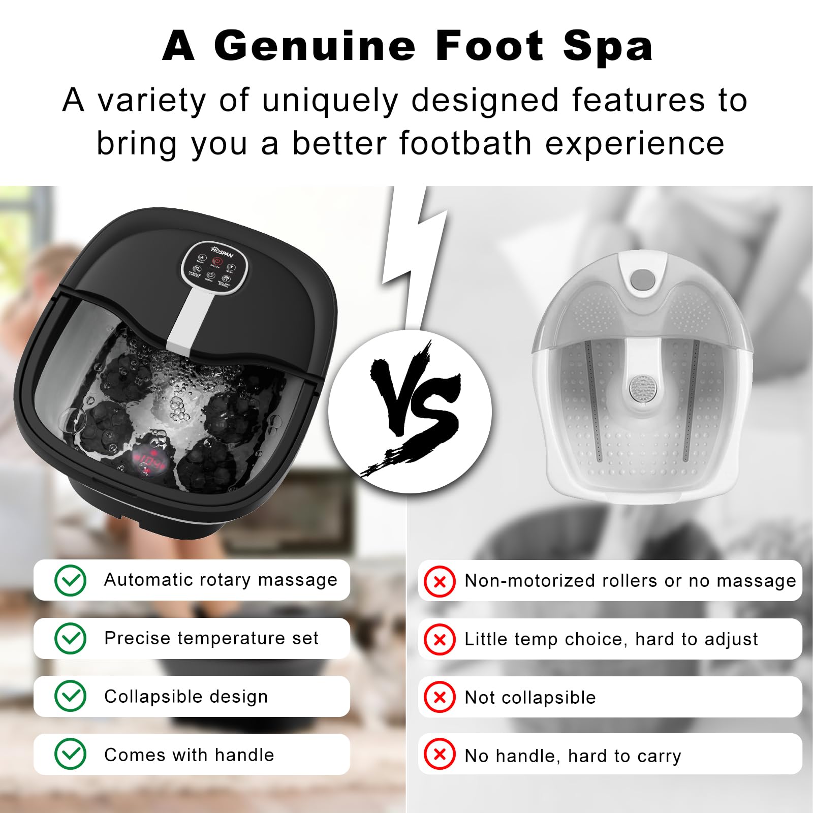 HOSPAN foot spa heating and bubbles deliver a soothing hot-spring-like massage.