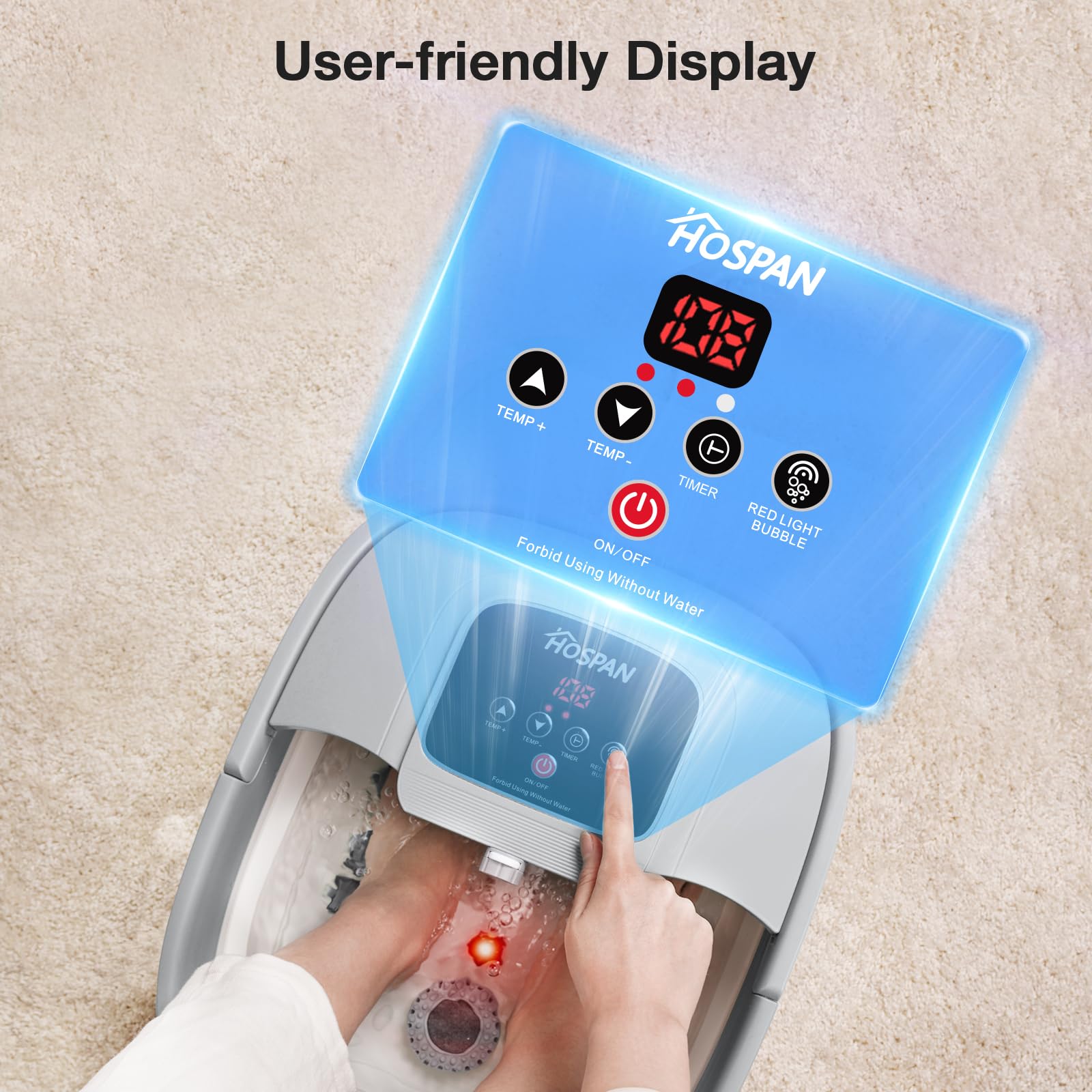 HOSPAN portable foot spa ready for travel or compact home spaces.