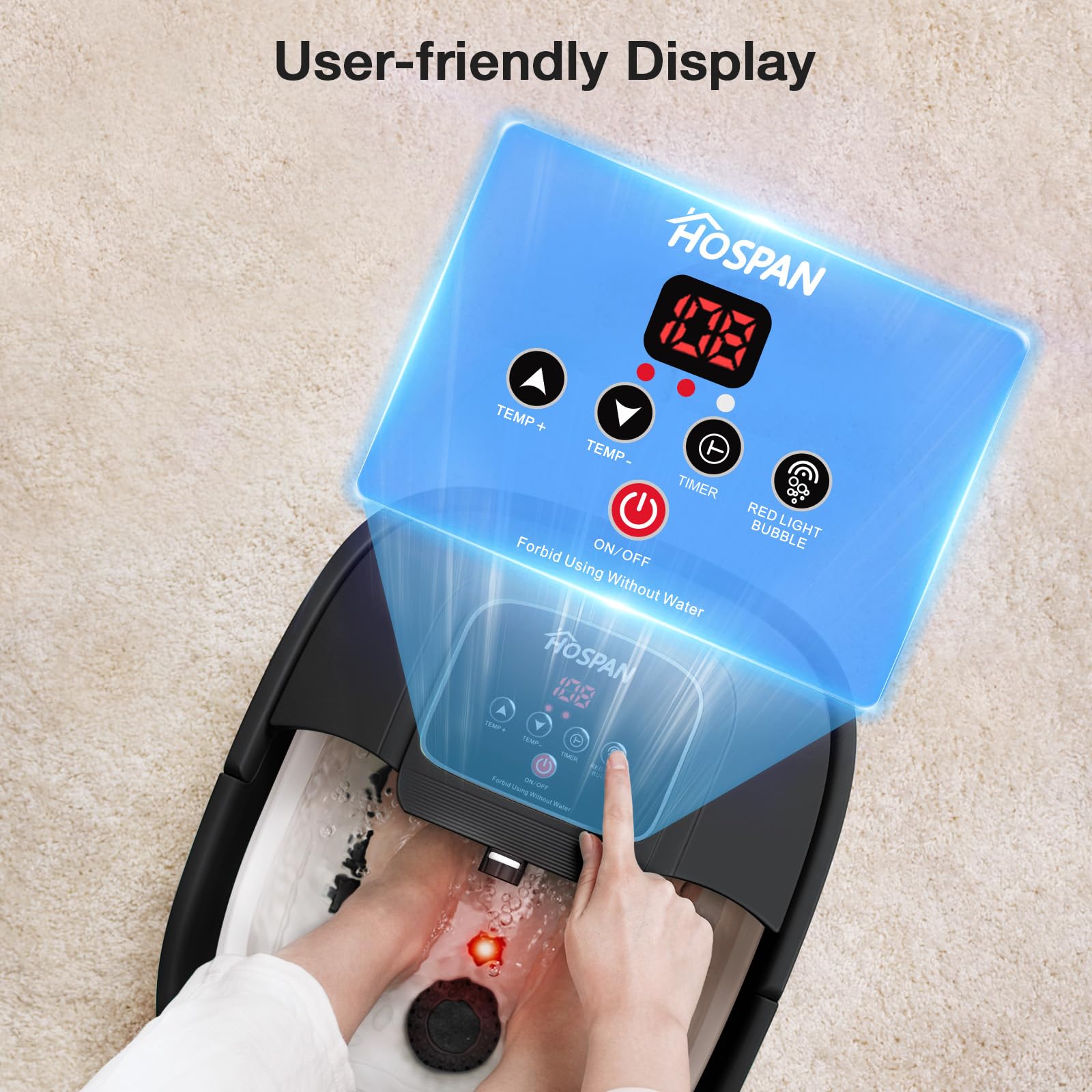 HOSPAN foot spa in a cozy setup for a relaxing at-home foot soak.