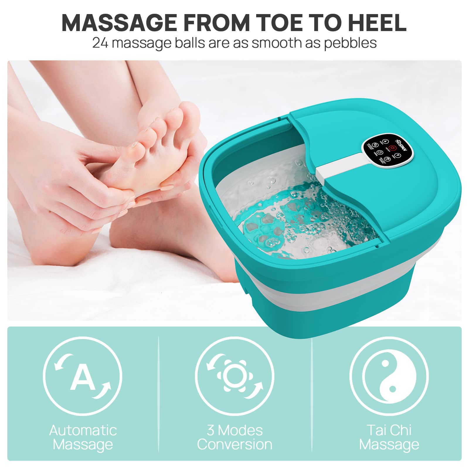 HOSPAN foot spa rotary massage balls targeting pressure points for comfort.