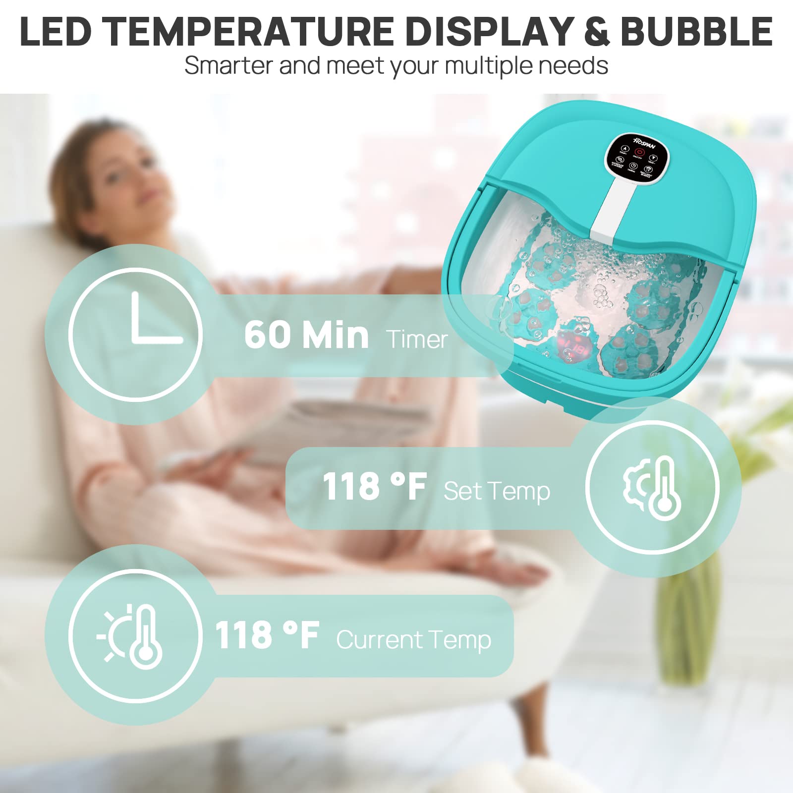 HOSPAN foot spa maintains water temperature with minimal reheating.