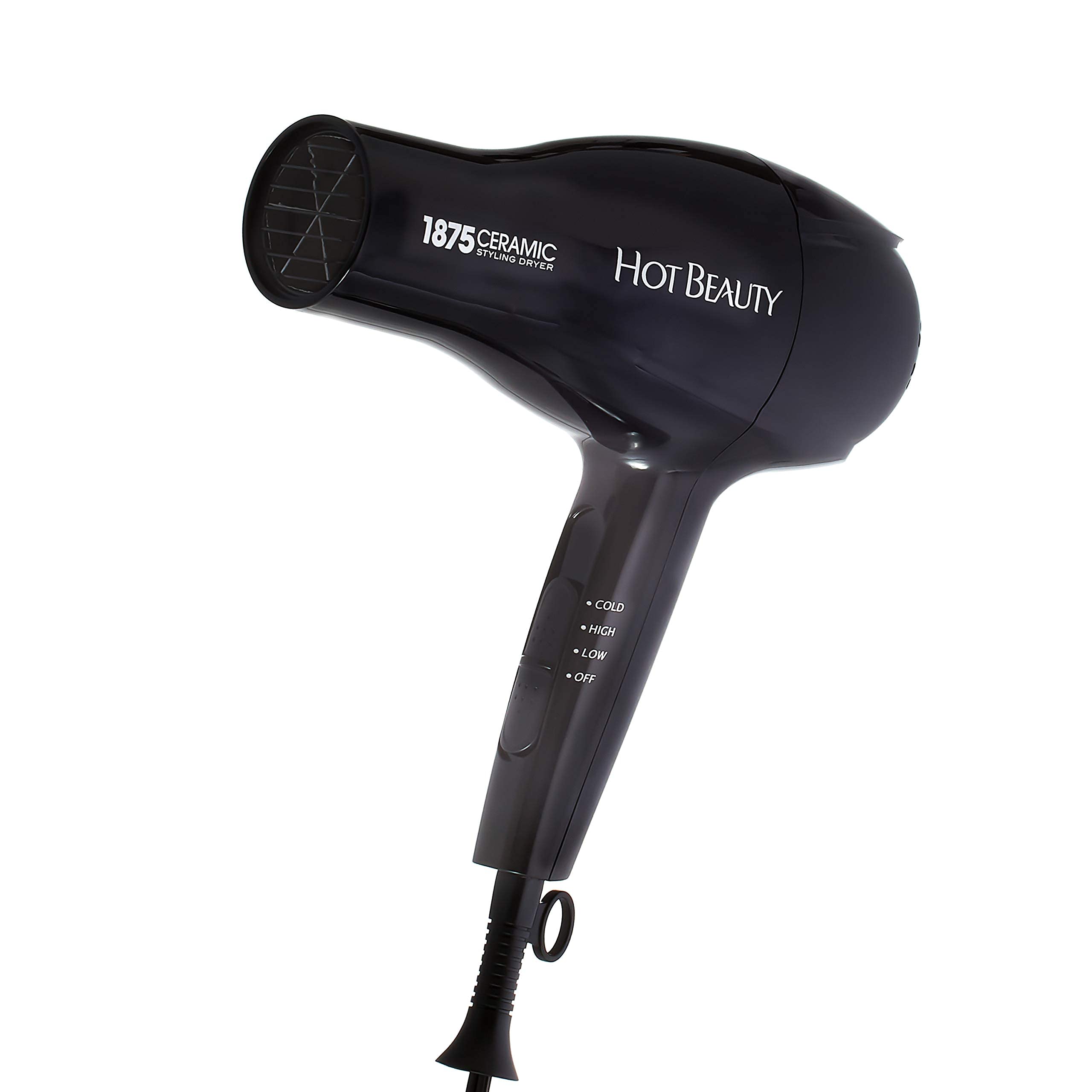 Hot Beauty 1875 Ceramic Styler Dryer with attachments demonstrates styling versatility.