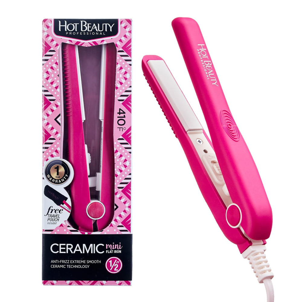 Hot Beauty Mini Flat Iron closeup of ceramic plates for silky results