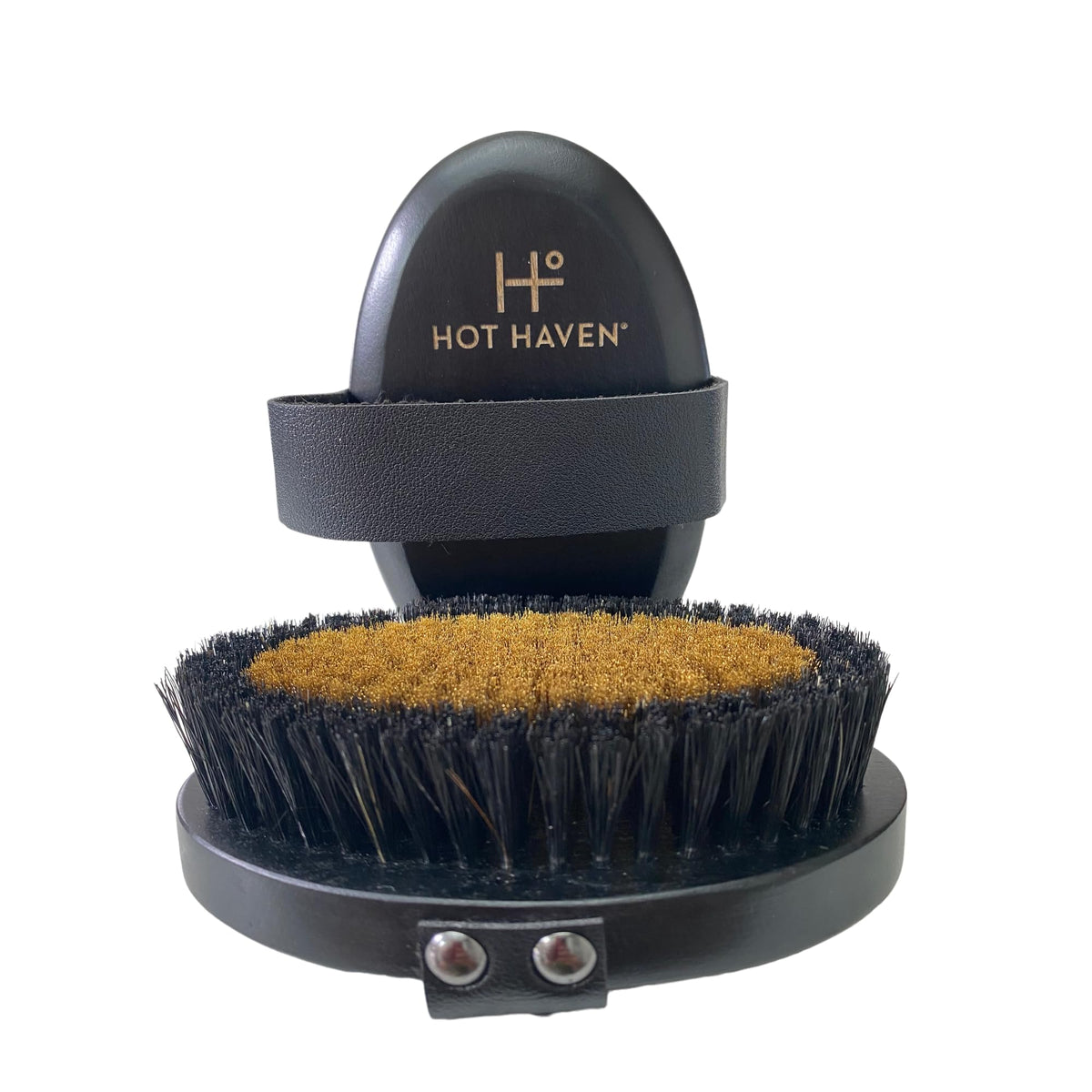 HOT HAVEN Ionic Copper Dry Brush handle closeup for exfoliation and smooth skin