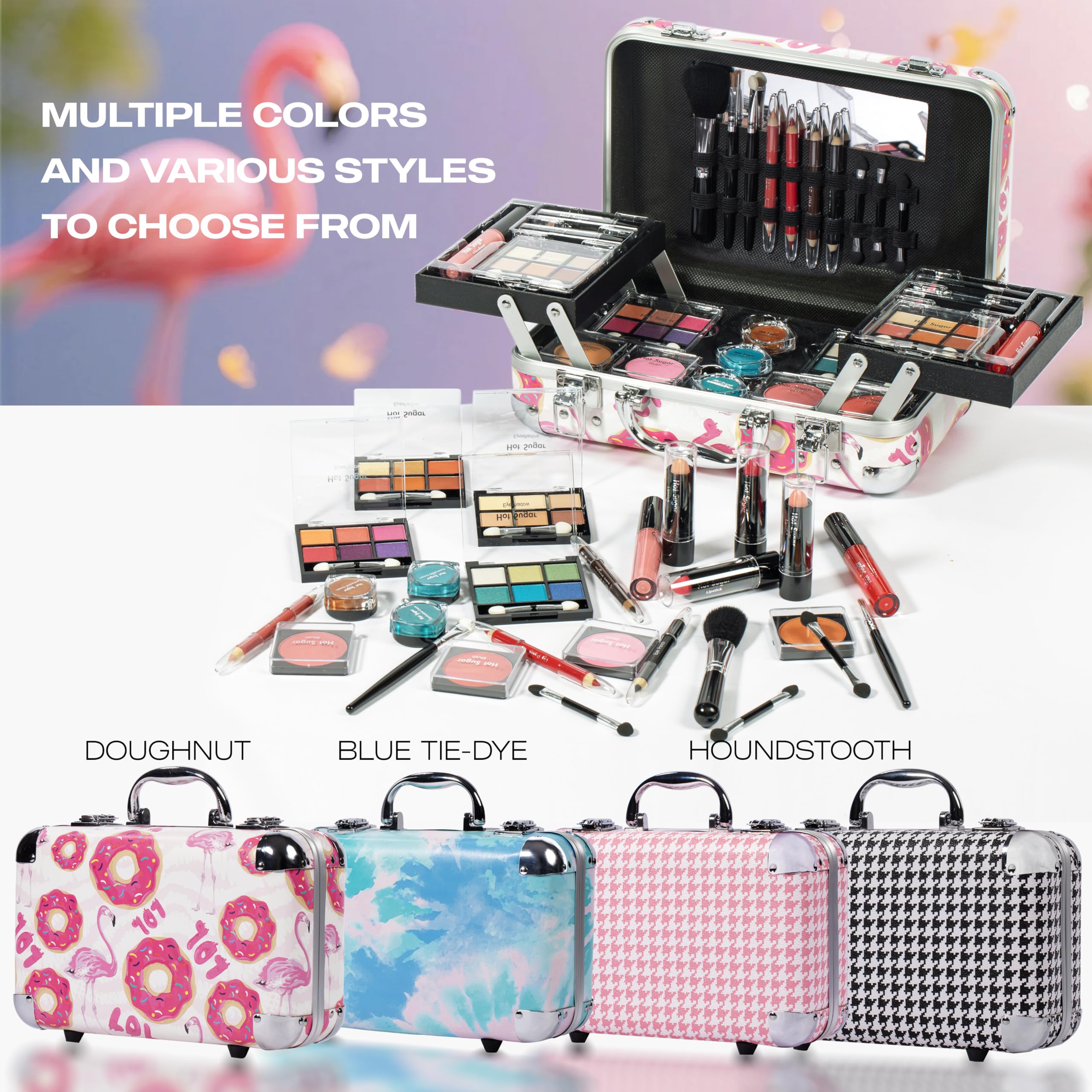 Hot Sugar black houndstooth mirror case adds stylish, portable storage.