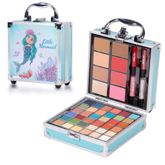 Hot Sugar Blue Mermaid Train Case—kid-friendly storage for playful makeup sessions.