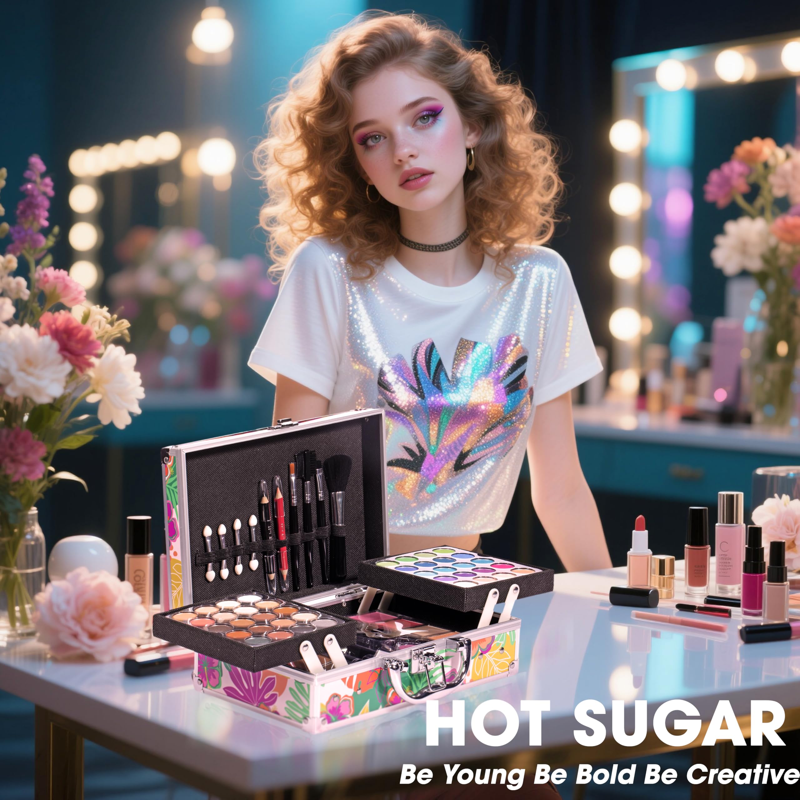 Hot Sugar foundation and pencils on display for even complexion.