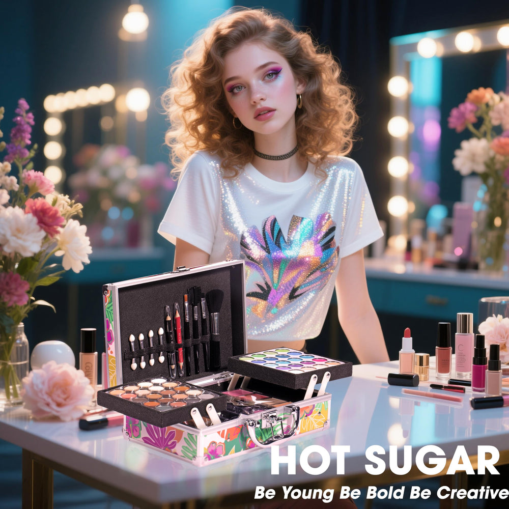 Hot Sugar foundation and pencils on display for even complexion.