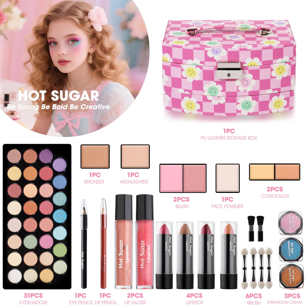 Hot Sugar eye shadows palette close-up shows vibrant shades for creative daily looks.