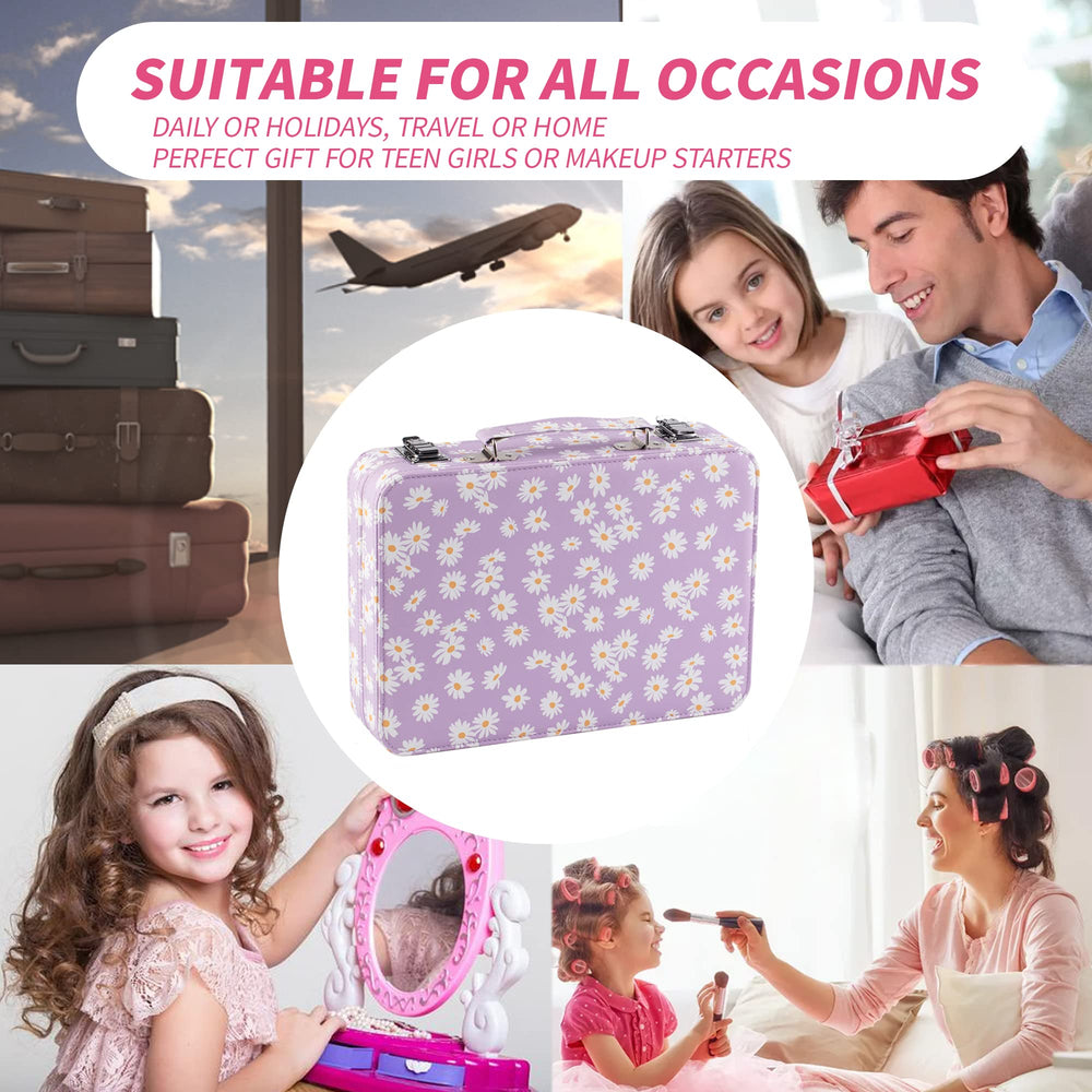 Hot Sugar makeup kit reusable train case with daisy pattern for tidy storage.