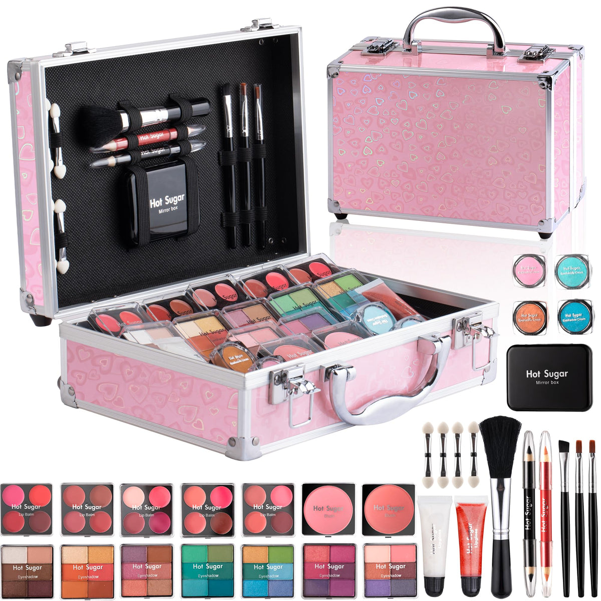 Hot Sugar makeup kit teen pink love case open for easy travel and quick looks