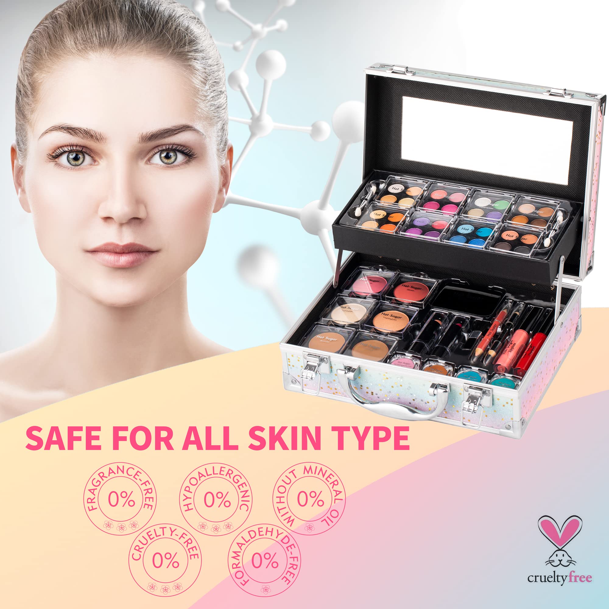 Hot Sugar mini brushes and mirror enable quick touch-ups anytime, anywhere.