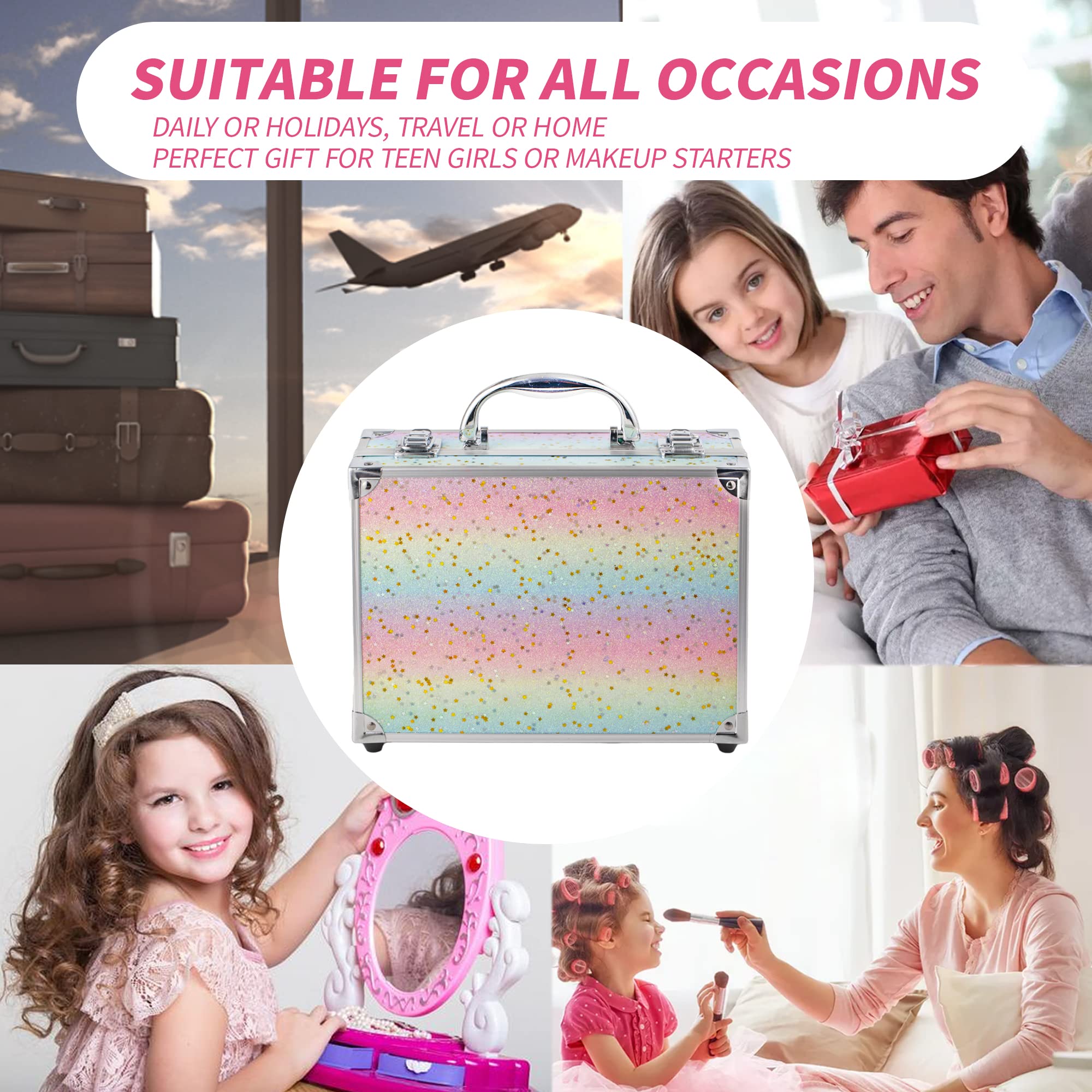 Hot Sugar rainbow train case closed shows portable setup ready for travel.