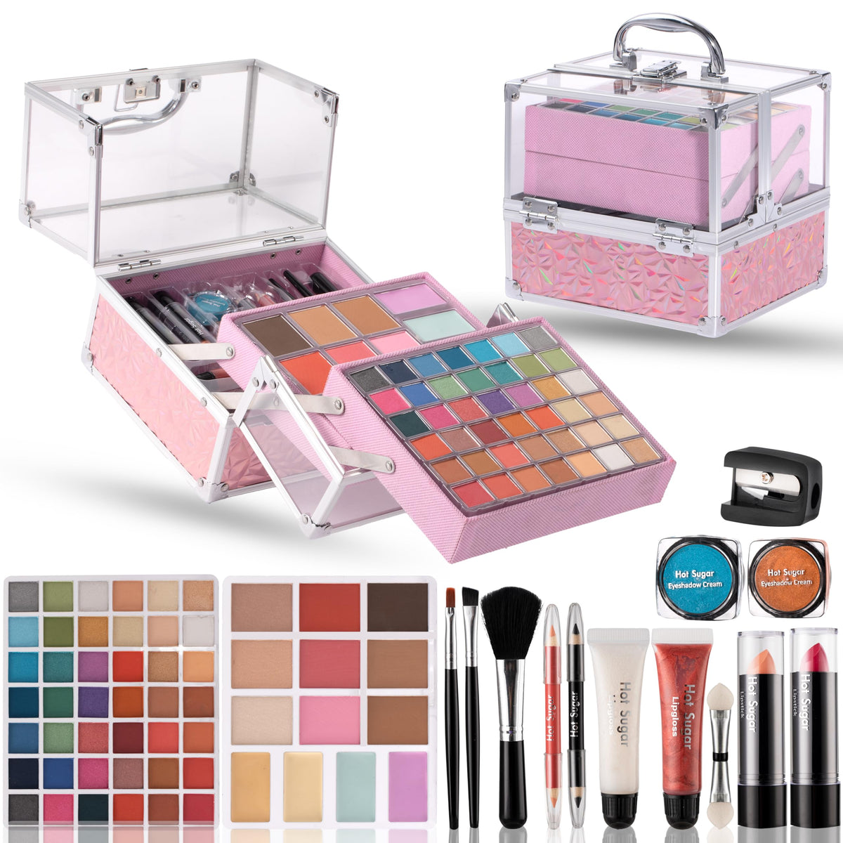 Hot Sugar teen makeup kit palette open shows 42 eyeshadows for creative looks