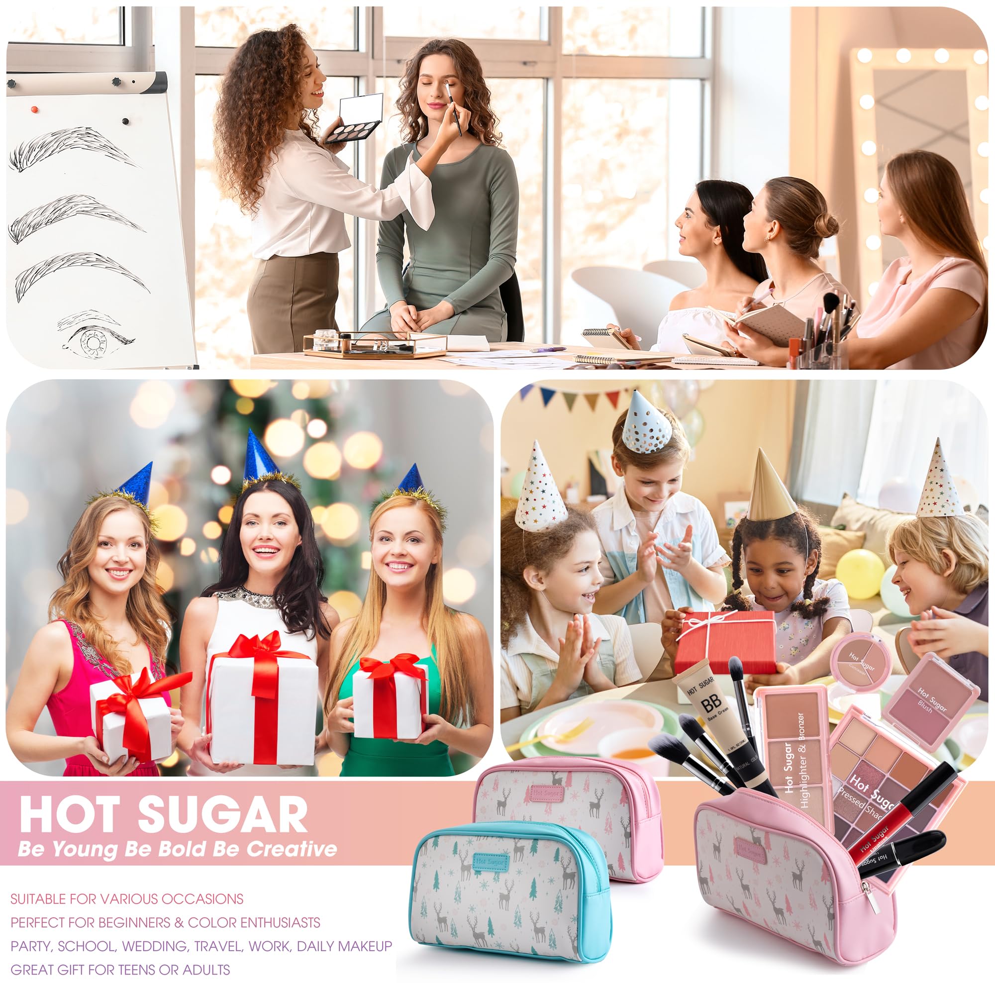 Hot Sugar base cream and brushes complete a portable makeup routine