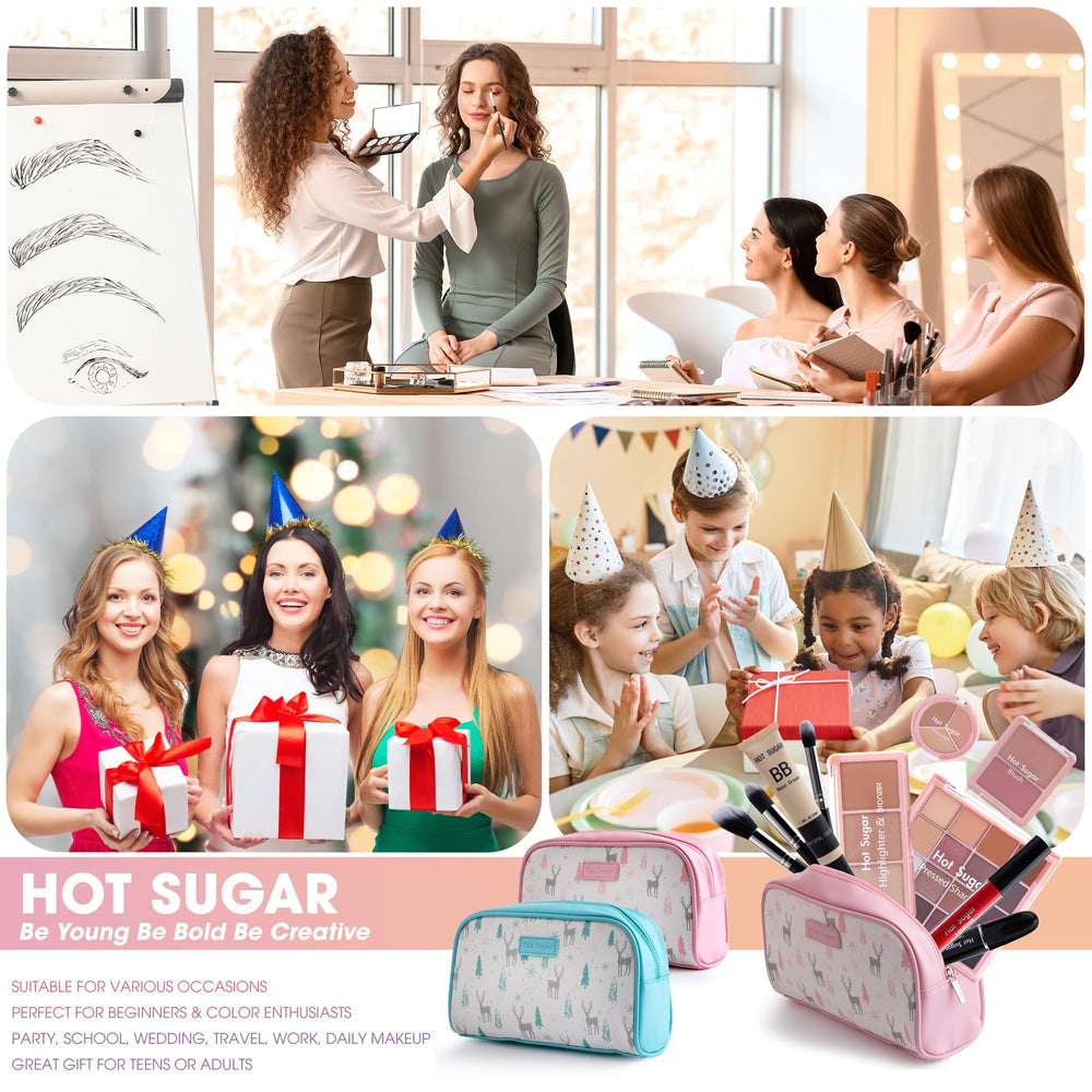 Hot Sugar base cream and brushes complete a portable makeup routine