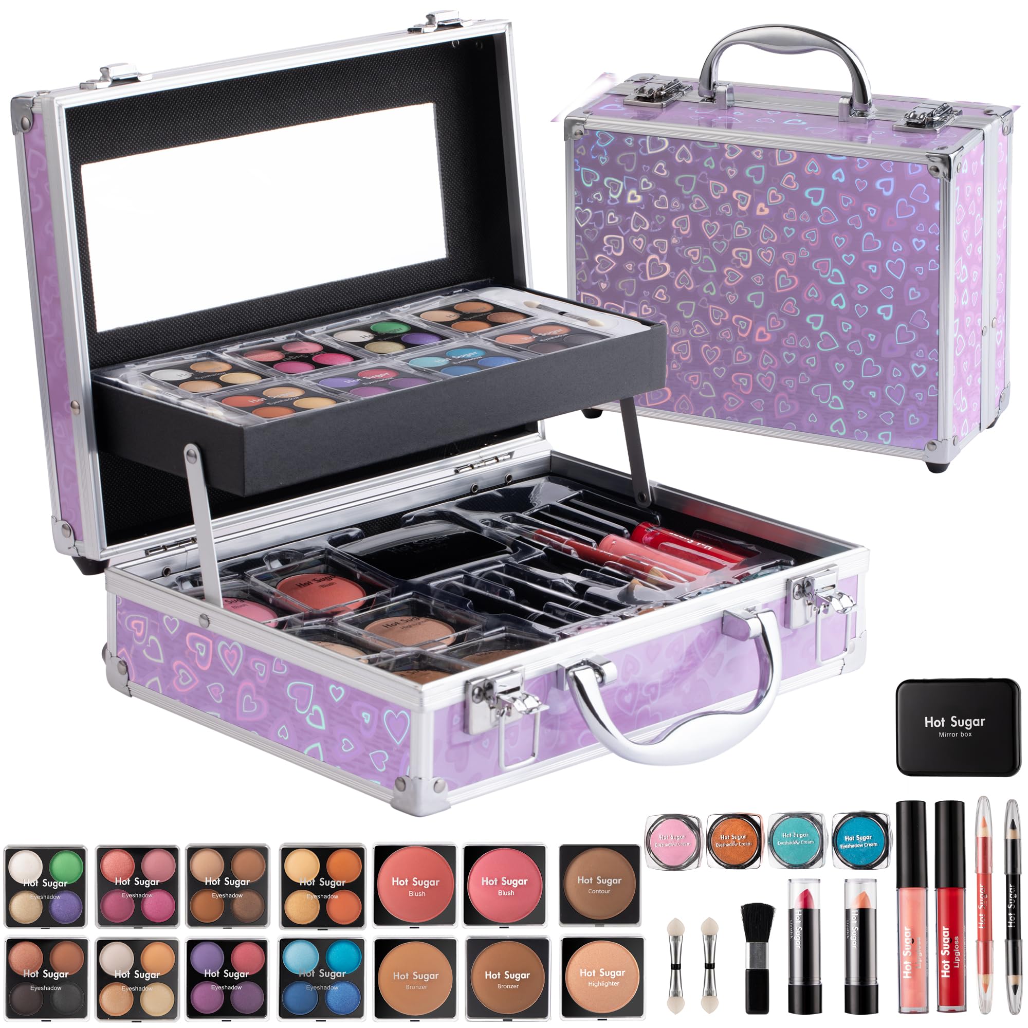 Hot Sugar Ultimate All-in-One Makeup Kit Purple Love box opened with organized storage