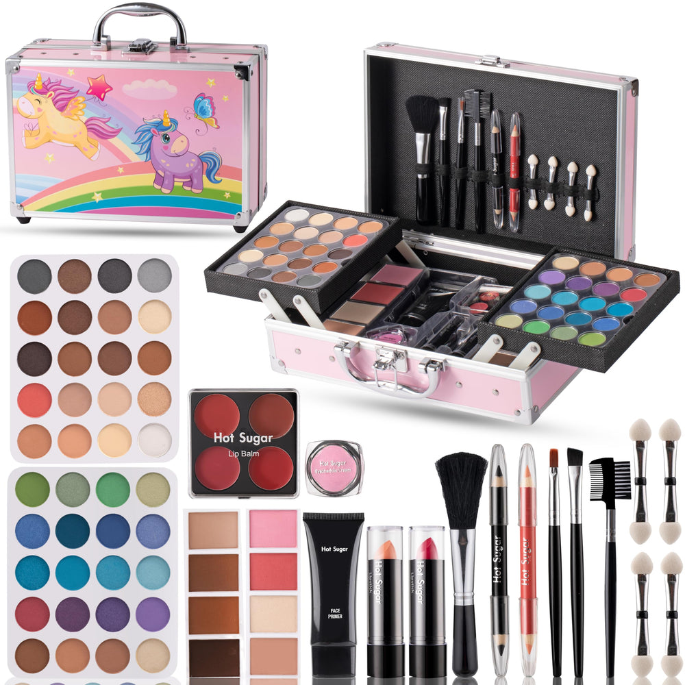 Hot Sugar unicorn makeup train case front shows portable kids cosmetics storage