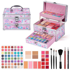 Hot Sugar unicorn train case open with teen makeup kit, perfect for on-the-go touch-ups.