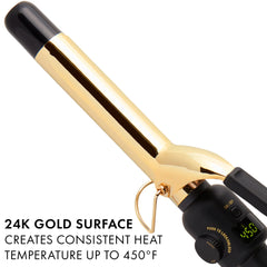 Hot Tools 24K Gold digital curling iron temperature display for precise styling up to 450°F