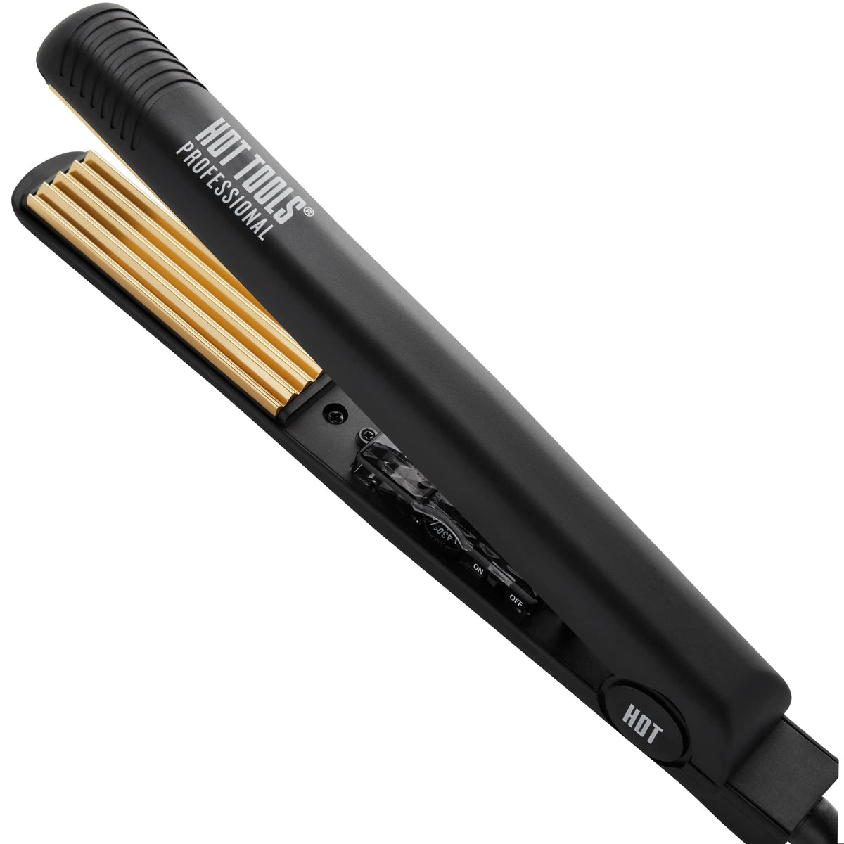 Hot Tools Pro Artist 24K Gold Crimping Iron plates close-up for precise textured crimps