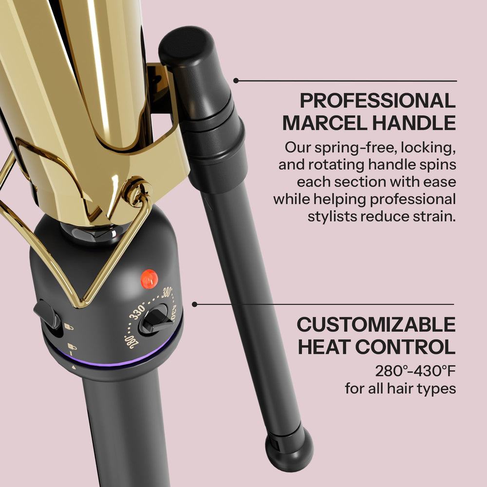 HOT TOOLS PRO ARTIST 24K GOLD MARCEL IRON locking and rotating handles for easy sectioning