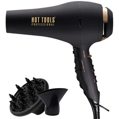 Hot Tools Pro Artist Black Gold 2100 Turbo dryer front view for quick salon drying