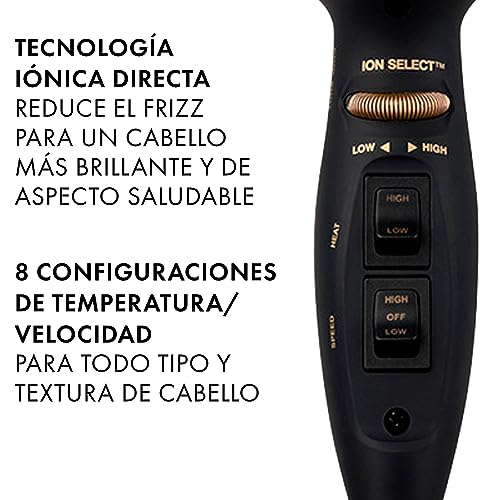 Hot Tools Pro Artist Black Gold 2100 Turbo dryer side controls for precise heat settings