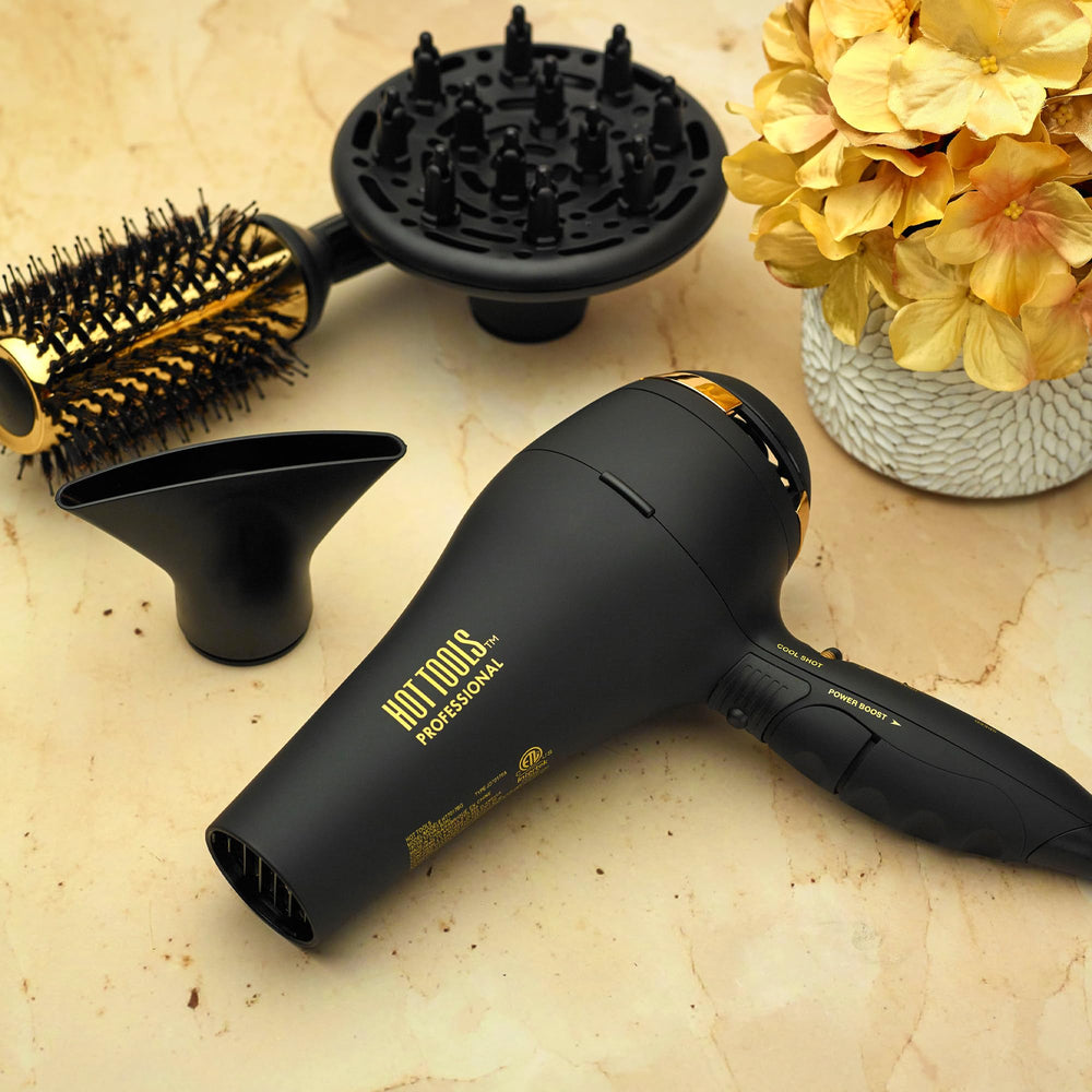 Hot Tools Pro Artist Black Gold 2100 Turbo dryer control panel showing six heat and speed options