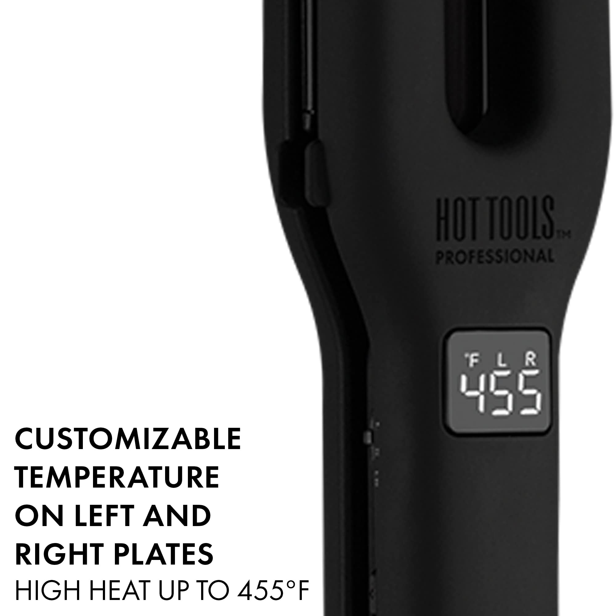 Hot Tools Pro Artist Black Gold auto shut-off icon close-up with safety feature