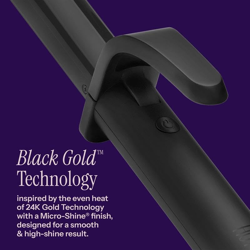 Hot Tools Pro Artist Black Gold curling iron with 26 heat settings for customizable styling.