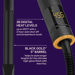 Hot Tools Pro Artist Black Gold curling iron demonstrates 30-second heat-up for faster ready-to-style.