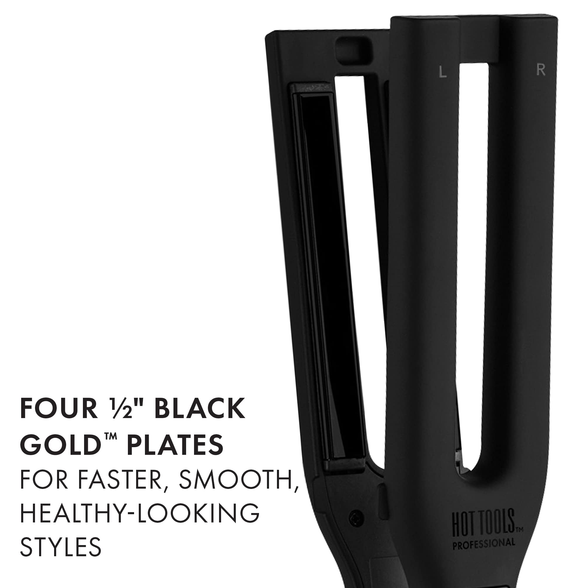 Hot Tools Pro Artist Black Gold dual heat controller close-up emphasizing customizable temperatures