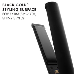 HOT TOOLS Pro Artist Black Gold Ionic flat iron digital display shows precise temperature control.
