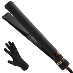 HOT TOOLS Pro Artist Black Gold Ionic flat iron close-up plate for smooth styling.