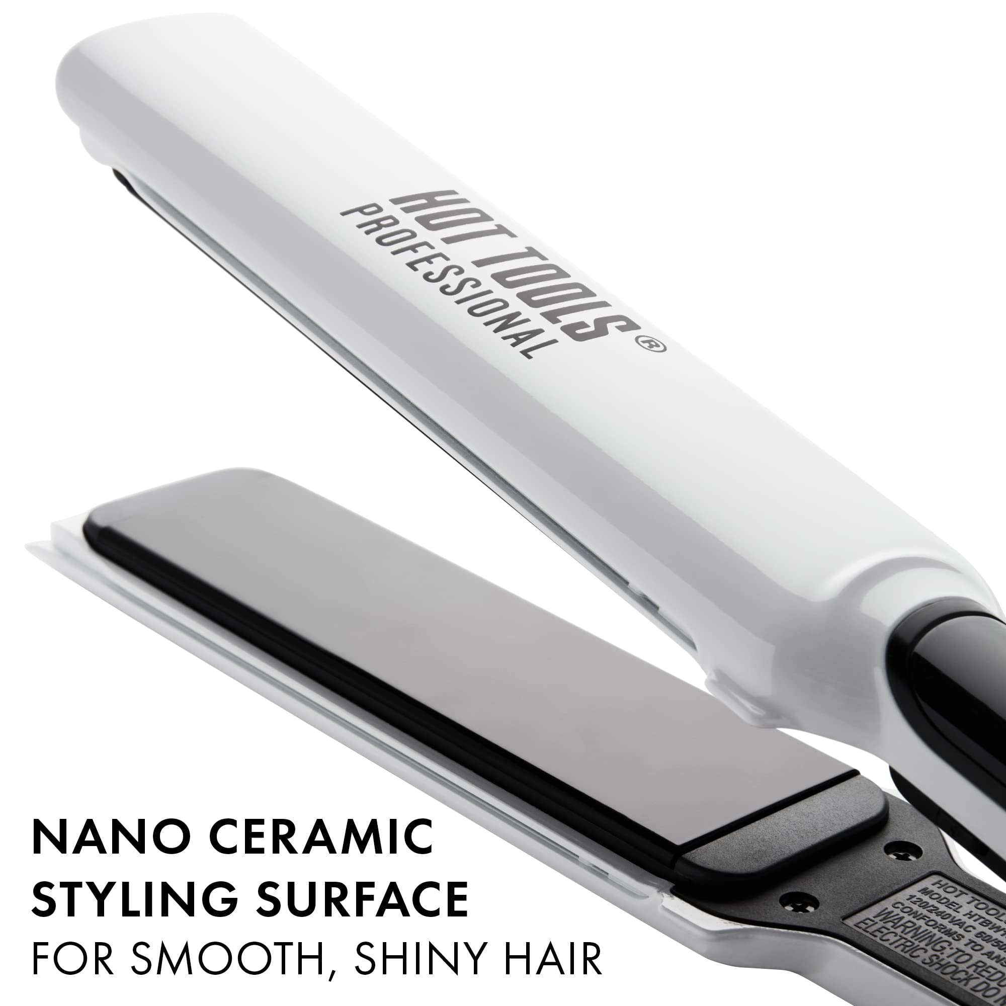In-use Hot Tools Pro Artist Nano Ceramic Flat Iron straightening hair for sleek look