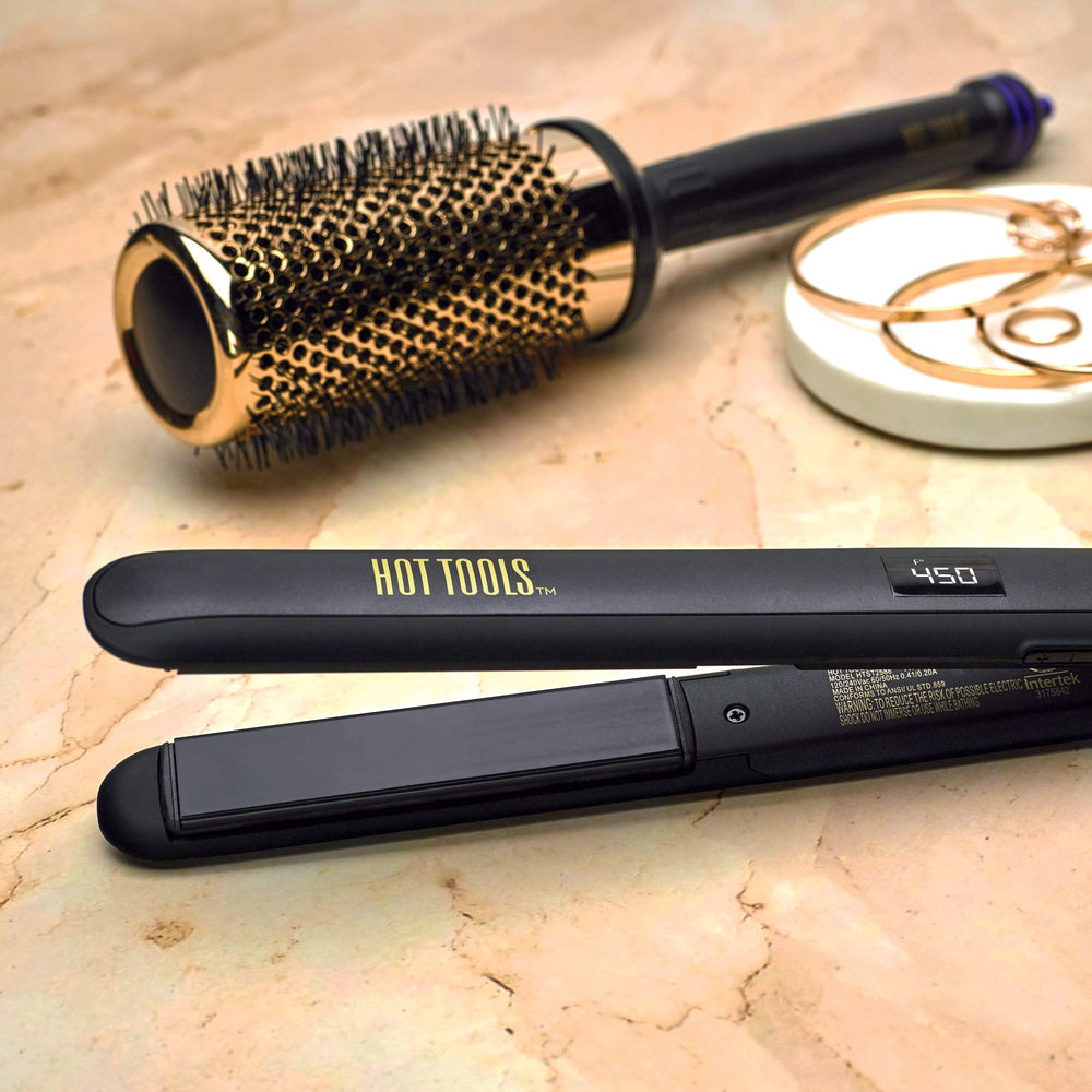 HOT TOOLS Pro Signature flat iron heats in 30 seconds for quick touch-ups.