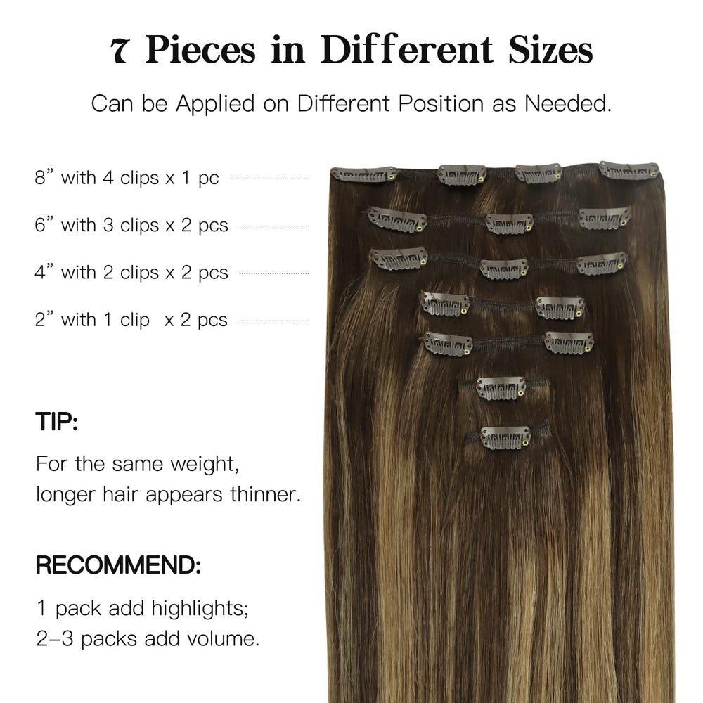 HOTBANANA straight Remy clip-ins for a sleek, seamless look.